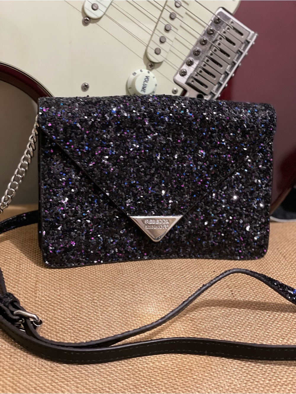 Rebecca Minkoff Molly Crossbody Bag - Black Glitter Finish - Metal Snap Closure